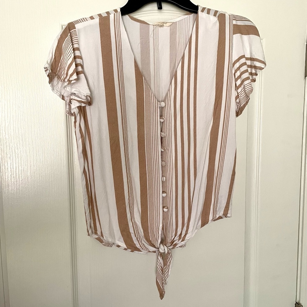 Striped V-Neck Button-Down Women Top